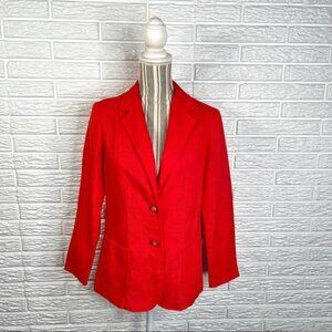 Vintage Red Orange Linen Blazer Jacket Size 11-12